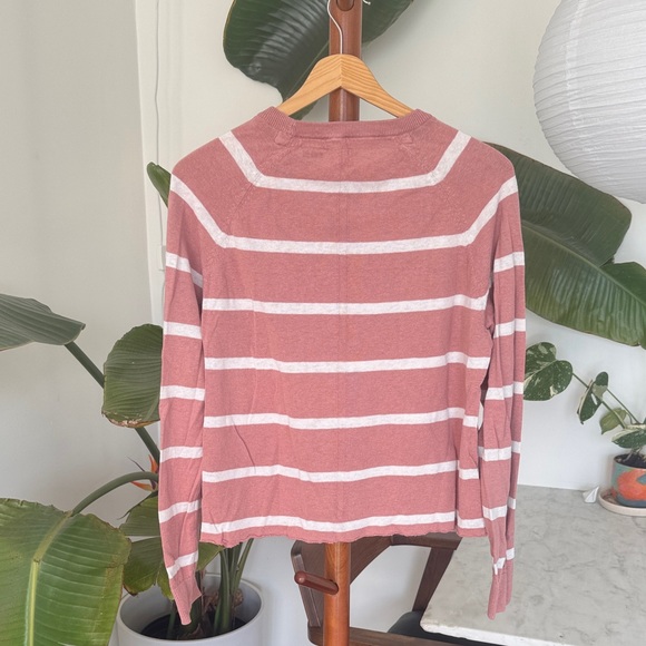 Striped Pink and White FCUK Cropped Sweater - Picture 2 of 2